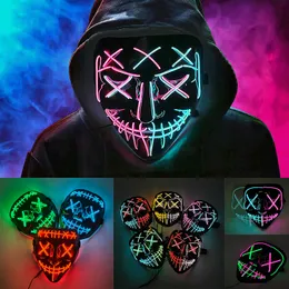 Temadräkt glödande cosplay el wire neon mask skrämmande skalle maskerad lysande festliga festtillförsel ledade rensning för halloween jul 221202