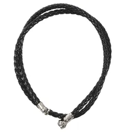 Ketten Schmuck Herren039s Halskette 3mm Kordel Leder Edelstahl für Männer Farbe Schwarz Silber mit Geschenkbeutel5488320