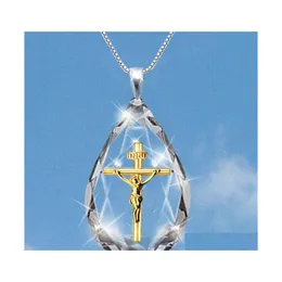 Hänge halsband mode 2 färger religion kvinna gåva kristall kors hänge smycken tillbehör halsband släpp leverans halsband penna dhvs0