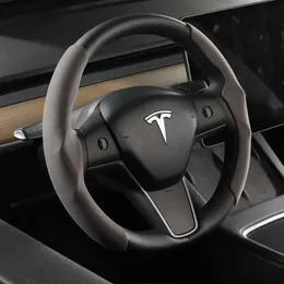 غطاء عجلة القيادة Tesla لـ Tesla Model 3 Model Y Model S Black Red Carbon Leaf