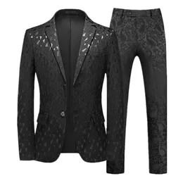 Herrdräkter Blazers Fashion Brand Jacquard Suit Classic Black / White Fashionable Business Wedding Banket Party Dress Men and Pants 221201