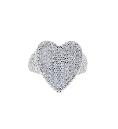 Drop Ship Bling Full Cubic Zircon Silver Color Ring Iced Out Micro Pave 5a Cz Heart Lovely Hip Hop Punk Rap Women Jewelry3283288