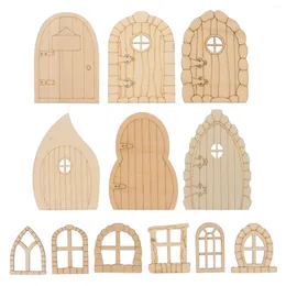 Dekorativa figurer Fairy Door Garden Doors Gnome Miniature Wood Tree House Windows Omålade oavslutade Diy Wood Mini Home Dollhouse för