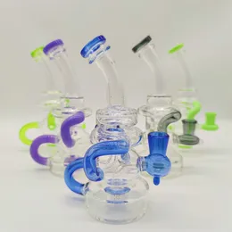 2022 8 Inches Assorted Hookah Heady Glass Bong Dabber Rig Recycler Pipes Water Bongs Smoke Pipe 14.4mm Female Joint with Regular Bowl&Banger US Warehouse