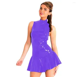 الفساتين غير الرسمية أزياء الرطب تبدو PVC الجلود لذيذة مينيك فستان مثير للسيدات نادي الأوكيف