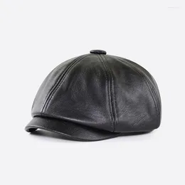 Berets JAMONT PU Leather Sboy Cap Winter Male Warm Visors Fashion Letter Snapback Caps For Men Bone Gorras Casquette