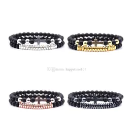 Bracelets de charme 2pcs/conjunto de casais Bracelet Set Zircon Cross Matted Natural Stone NCE Yoga Amizade el￡stica J￳ias de pulseira G Dhyfw
