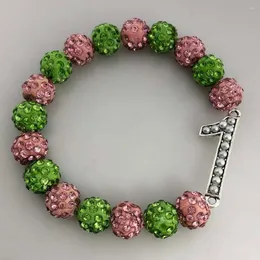 Strand greckie stowarzyszenie różowa zielona kula dyskotekowa elastyczna liczba Rhinestone Charm bransoletka biżuteria