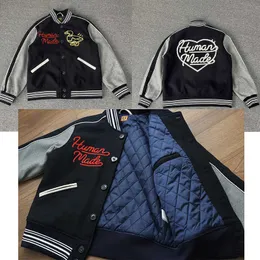 Herrjackor Human Made Thick Baseball Jacket Patchwork Men Women Cardigan Baseball Uniform T221202