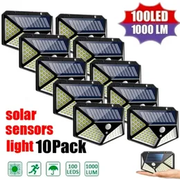 Dekoracje ogrodowe 2410pcs 100 LED Solar Light Outdoor Wall Lampa Pir Motion Haterproof for Decoration Street 221202