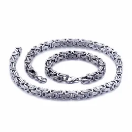Chains 5Mm/6Mm/8Mm Wide Sier Stainless Steel King Byzantine Chain Necklace Bracelet Mens Jewelry Handmade Drop Delivery Necklaces Pen Dhzpj