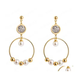 Dangle Chandelier Korean Fashion Stainless Steel Drop Earring For Woman Classy Big And Small Round Mti Layers Rhinestone Pearl Ear Dhuwp