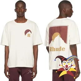 Herr t-shirts månsken rhude t-shirt män kvinnor solnedgång trycker rhude svart vit lös aprikos hiphop topp tee t221202