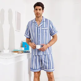 Sleepwear de roupas de dormir masculino de pijamas de seda de seda masculina de verão de verão de luta curta listrada de duas peças