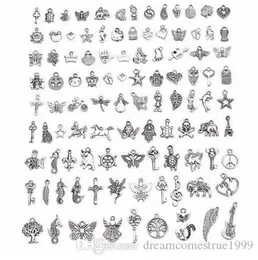 100 pezzi/lotto Pendenti antichi vintage d'argento mista Incaninari adatti a gioielli fai -da -te che creano reperti braccialetti cichi di stile diverso fai da te fai da te