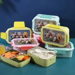 Lunchboxen Demon Slayer Edelstahl Bento Box Mikrowellengeeignet Wärmeisolierter Lebensmittelbehälter Lunchbox für Kinder Schulkinder Picknick 221202