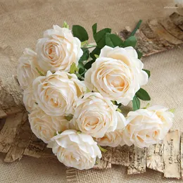 الزهور الزخرفية فلوريس الاصطناعية روز محاكاة زهرة الحرير مزيف قاعة الزفاف قاعة عائلة طاولة طعام حديقة إناء