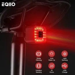 Fahrradbeleuchtung Eqiio Fahrrad Smart Brake Tail USB-Aufladung Sicherheit Hinten Warnung IPX4 Wasserdichte MTB Lampe Straßenzubehör 221201