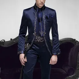 Мужские костюмы Blazers Taildor сделал итальянскую вышивную темно -синий мужчина Slim Fit Groom Prom Tuxedo 2 Piece мужской пиджак Luxury Brand Jacketpant 221201