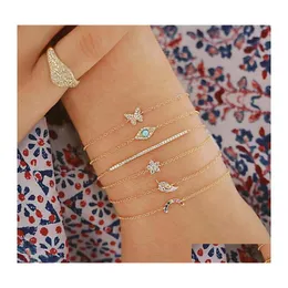 Charm Bracelets Fashion Jewelry Mtilayer Bracelet Set Rhinestone Butterfly Leaf Flower Blue Eye Thin Chain Bracelets 6Pcs/Set Drop De Dhx4T