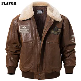 Men's Leather Faux FLAVOR Real Bomber Jacket with Removable Fur Collar Genuine Pigskin Jackets Winter Warm Coat Men 221202