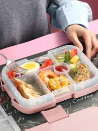 صناديق الغداء صندوق الغداء الأطفال Bento Box Box 6 مقصورة آمنة وجبة مربع مع نمط كرتون أرنب 920 مل حاوية خفيفة قابلة لإعادة الاستخدام لـ Chil 221202