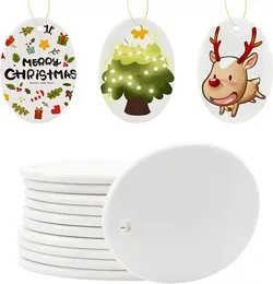 Sublimation Blank Ceramic Ornament Oval 3.3 Inch White with Gold String for Crafting Christmas Tree Decor for DIY Personalized Home Decor Bulk ss1202