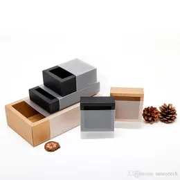 Frosted PVC Cover Kraft Paper Drawer Boxes Diy Handmade Soap Craft Jewel Box For Wedding Party Gift Packaging Wholesale LX0388