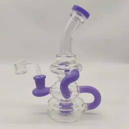 2022 8 Inch Purple Glass Water Pipe Bong Dabber Rig Recycler Pipes Bongs Smoke Pipes 14.4mm Female Joint with Regular Bowl&Banger US Warehouse