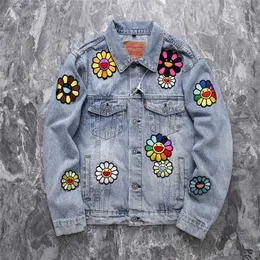 Kurtki męskie 2022 High Street Denim Shirt Sun Print Twarz Haft dla mężczyzn i kobiet Wysoka jakość 1 1 Mężczyźni i kobiety Vintage Denim Shi T221130 T221202