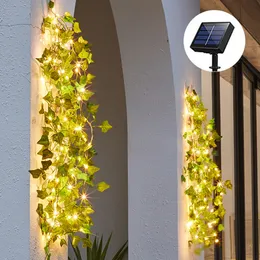 Trädgårdsdekorationer Solar Ivy String Lights Artificiell Vine Garland Fairy Green Leaf Light Outdoor för Party Inredning 221202