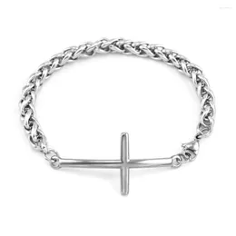 Charm Armband Cross Wheat 4/5/6mm Link Fl￤tad Pulseira Masculina Rostfritt st￥larmband f￶r m￤n Gift 10st