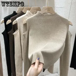 Kadın Sweaters Moda Kadınlar Sonbahar Kış Örgü Kapalı Omuz Seksi Kazak Yarım Yüksek Boyun Örme Katı Sökücü 221201