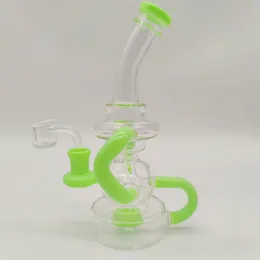 2022 8 Inch Cream Green Glass Water Pipe Bong Dabber Rig Recycler Pipes Bongs Smoke Pipes 14.4mm Female Joint with Regular Bowl&Banger US Warehouse