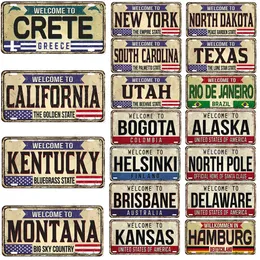 Welcome to State Or City Metal Painting Poster Rusty Cafe Home Bar Pub Wall Decor Tin Sign Metal Signs Decorative Plate Plaque Man Cave 15cmx30cm Woo