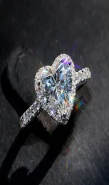 Damen039s Iced Out Herz-Diamant-Ring Quadratischer Diamant-Ring Micro Pave Mossinaante 925 Silber Hip Hop Verstellbarer Ring Einheitsgröße7136179