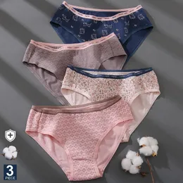 Damenhöschen FINETOO 3PCSSet Baumwollhöschen für Frauen Sexy LowRise Unterwäsche Slips Weibliche Dessous Brief Gedruckt Pantys Damen Unterhosen 221202