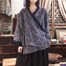 Kvinnors blusar kvinnor vintage tryck blommor kimono skjortor v hals japanska stil topps cardigans 2022 vår ramie hög kvalitet