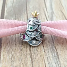 Christmas Gold Plated 925 Sterling Silver Beads Festive Tree Charm Fits European Pandora Style Jewelry Bracelets & Necklace 791999CZRMX AnnaJewel