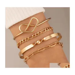 Charm Bracelets Fashion Jewelry Bracelet Set For Women Bangle Love Opening Geometric Chain Bracelets 4Pcs/Set Drop Delivery Dhxid