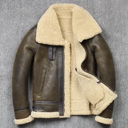 Men's Leather Faux Winter Real Jacket Sheepskin Shearling Genuine Rock Jackets High Quality B3 Bomber Male Coats 221202
