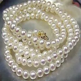 Mode smycken 7-8 mm naturlig vit odlad pärlhalsband 34 "aaa
