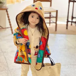 Children's jacket parka autumn and winter boys' girls' clothing fashion hooded coat children's thick casual wear baby's outdoor Miki checked bear wool windbreaker