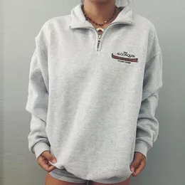 Kadın Hoodies Sweatshirtler Kalın Gri Fermuar Mektubu Baskı Büyük Boyü Kadınlar Sonbahar Sıcak Uzun Kollu Küleyler Zarif Sokak Giyim 221201