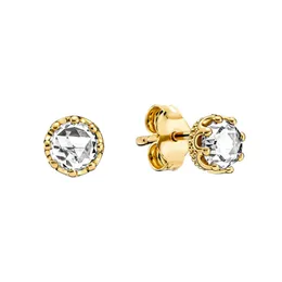 Orecchini per borchie a corona scintillanti da donna per pandora vera sterling giallo in oro in oro in oro gioiello aurico