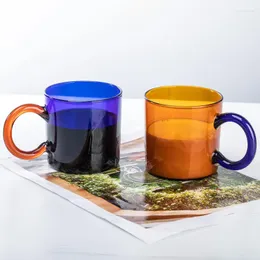 Kubki kolorowe szklane szklane gabinet do kawy Para z uchwytem mikrofalowym piekarnikiem kubek mleczny