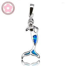 Collares colgantes JLP-802 forma de sirena Blue Opal Gem 925 Sterling Silver Jewelry Collar collar para mujeres Regalo de Navidad