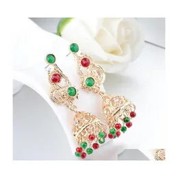 Baumeln Kronleuchter Gold Metall Geschnitzte Strass Hohle Damen Baumeln Ohrringe Frauen Indische Jhumka Jhu Boho Ethnische Perlen Quaste Jewe Dhkhx