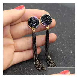 Dangle Chandelier Fashion Jewelry S925 Sier Post Black Rhinstone Chain Tassels Dangle Stud Earrings Drop Delivery Dhzjl