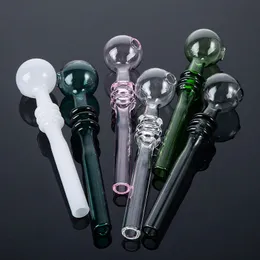 Straight Tube Pipe Pyrex Glass Oil Burner Pipes Small Spoon Hand Pipes Tobacco Heady Smoking Accessories Mutil Colors SW39 Wholesale